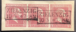Preussen Mi. 10 A KABINETT-QUALITÄT 3er Streifen 1858 1 Sgr Stempel ZIELENZIG(Brandenburg, Frankfurt A.d.O, Oststernberg - Afgestempeld