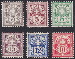 SUISSE, 1882-99, Helvetia Marque De Contrôle A, 3c, 5c, 5c, 10c, 12c, 15c (Yvert 64-65-66-67-68-70) - Ongebruikt