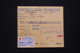 FRANCE - Vignette Croix Rouge Sur Carte D'adhérent Du Comité De Provins Fait En 1948 - L 93974 - Red Cross