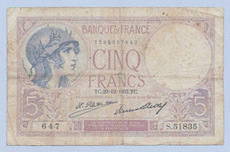 France - 5 Francs Violet  29-12-1932 1 Billet - 5 F 1917-1940 ''Violet''