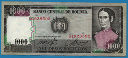 BOLIVIA 1.000 Pesos Bolivianos D.25.06.1982 # G1928592 P# 167 - Bolivie