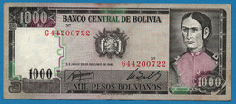 BOLIVIA 1.000 Pesos Bolivianos D.25.06.1982 # G44200722 P# 167 - Bolivia