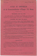 Mons Tract 46 Ordres Et Avis De L'inspection Des étapes Et De La Kommandantur De Mons (Belgique), 21 Mars 1918 - Historische Documenten