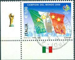ITALIA, ITALIE, CAMPIONATI DEL MONDO FOOTBALL, 2006, 1,00 €, FRANCOBOLLO USATO Mi.: IT 3133,  Scott:IT 2767 - 2001-10: Gebraucht
