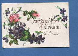 Carte Postale Ancienne Fleurs Roses Violettes Paillettes Greetings From DELORAINE Australie Tasmanie - Otros & Sin Clasificación