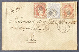 Espagne Lettre 1872 N°107 & 108 X2 De San Sebastian Pays Basco Pour Paris Arrivée En Bleue Superbe Et Pas Courant Ainsi - Briefe U. Dokumente