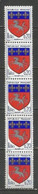 France - N°1510** Blason De St Lô - Bande De 5 - N°220 En Rouge Au Verso - Coil Stamps