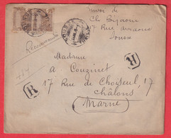 TUNISIE LETTRE RECOMMANDE SOUSSE TUNISIE POUR CHALONS SUR MARNE 1912 - Cartas & Documentos