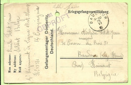 Kaart "Kriegsgefangenensendung" "Soldat Belge / Gefangenenlager DOEBERITZ Naar BAUDOUR, + Gepruft DOEBERITZ (3504) - Prisoners
