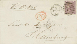 GB 1863 QV 6 D Lilac W Small White Corner Letters (LK) Sound Used VF Cvr HAMBURG - Covers & Documents