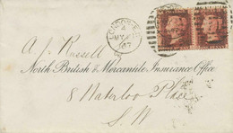 GB 1867 QV 1d Rose-red Pl.71 (pair, GI-GJ) Double Rate Cover "LONDON-E.C / 74" - Storia Postale