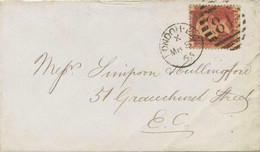 GB 1865 QV 1d Rose-red Pl.94 (TF - Bottom-side W. Trimmed Perf. From Production) - Storia Postale