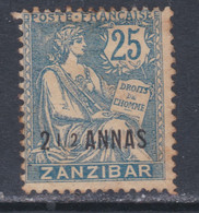 Zanzibar N° 51  (.) : 2 1/2  Annas  Sur 25 C. Bleu Neuf Sans Gomme Sinon TB - Ungebraucht