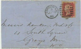 GB 1866 QV 1d Rose-red Pl.82 With Rare Variety: Thick (double?) Letter "B" (BI) - Storia Postale