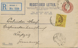 GB 1909 Edward Superb Postal Stationery Registered Env Uprated With 3d Coated Paper To GEBRÜDER SENF, LEIPZIG - Storia Postale