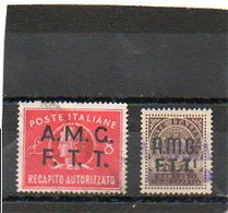 ITALIE   TRIESTE   AMG FTT    2 Timbres Fiscaux     1 Et 8  Lire   1947   Oblitérés - Fiscales