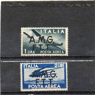 ITALIE   TRIESTE   AMG FTT    2 Timbres Poste Aérienne   1 Et 2 Lire   1947  Neufs Sans Charnière - Posta Aerea