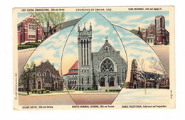 Omaha, Nebraska, USA, "Churches Of Omaha, Neb.", Views Of 5 Churches, Old Linen Postcard - Omaha