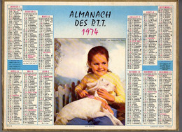 CALENDRIER GF 1974 - Soins Docile, Enfant Et Agneau, Imprimeur Oller - Groot Formaat: 1971-80