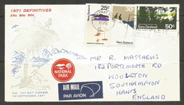 NEW ZEALAND. 1971. NATIONAL PARK FDC. AIRMAIL TO SOUTHAMPTON. - Brieven En Documenten