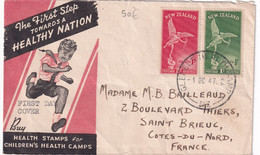 NEW ZEALAND - 1947 - ENVELOPPE FDC De GLENELG HEALTH CAMP => ST BRIEUC (FRANCE) - Briefe U. Dokumente