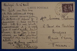 P5 INDO CHINE BELLE CARTE 1938 SAIGON POUR ANGERS + AFFRANCHISSEMENT PLAISANT - Storia Postale