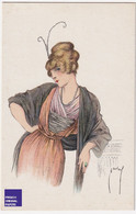 TBE - Superbe CPA Illustrateur Signé Art Deco 1930s - Portrait De Femme Coiffure Mode Robe Bijou Woman Dress A48-73 - Autres & Non Classés