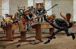 CPA Arthur THIELE - Scuola, École, School - Gatti Umanizzati, Chat Humanisé, Anthropomorphic Cats - VG - T028 - Thiele, Arthur