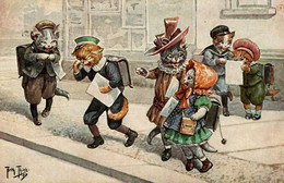 CPA Arthur THIELE - Studenti, Étudiants, Students - Gatti Umanizzati, Chat Humanisé, Anthropomorphic Cats - VG - T034 - Thiele, Arthur