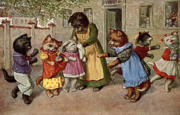 CPA Arthur THIELE - Giochi In Cortile, Jeux D' Extérieur - Gatti Umanizzati, Chat Humanisé, Anthropomorphic Cats - T050 - Thiele, Arthur