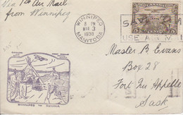 PA 1 Obl. Flamme Winnipeg Le 3 Mar 1930, 1° Vol Winnipeg - Regina (Indiens Et Tipi, Noir) - Luftpost