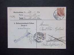 1946 Nachnahme PK L. Schwarzenbach Erben Zürich 2 Nach St. Gallen Schwarzer L1 Eingetragen U. Aufkleber Nicht Eingelöst - Cartas & Documentos
