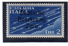 ZARA OCCUPAZIONE TEDESCA GERMAN OCCUPATION 1943 POSTA AEREA AIR MAIL VARIETÀ VARIETY LIRE 2 MNH FIRMATO SIGNED - Deutsche Bes.: Zara