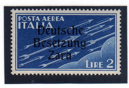 ZARA OCCUPAZIONE TEDESCA GERMAN OCCUPATION 1943 POSTA AEREA AIR MAIL VARIETÀ VARIETY LIRE 2 MNH FIRMATO SIGNED - Occ. Allemande: Zara