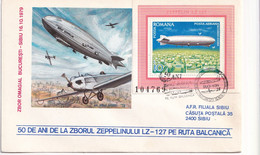 A2671- 50 Ani Zborul Zeppelin Ruta Balcanica , Zbor Omagial Sibiu-Bucuresti Aeropostal, Stamp Bucuresti 1979 Romania - Storia Postale