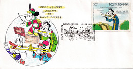 A2695- Walt Disney's Heroes, 50 Years Of Color Animated Film. Romania Mail , Cluj-Napoca 1993 Stamp On Cover - Disney