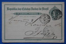 P7 BRESIL BELLE CARTE 1911 BLUMENAU  POUR   ITAJAI  +AFFRANCHISSEMENT INTERESSANT - Storia Postale
