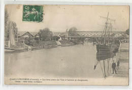 33 Gironde Libourne Les Deux Ponts Sur L'isle Et Bateaux Voilier En Chargement Ed Henry Guillier Rue Fonneuve - Libourne