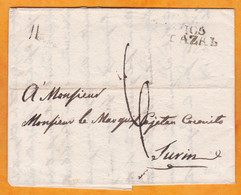 1814 - Marque Postale 106 CAZAL (24 X 4 Mm ) Casale  (Marengo)  Sur LAC Vers TORINO Turin - Taxe 6 - Contrôle 2 Au Verso - 1792-1815: Veroverde Departementen