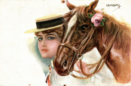CPA L. USABAL - Donnina, Femme, Lady - Cavallo, Cheval, Horse - Cappello, Chapeau, Hat - NV - Moda, Mode - U015 - Usabal