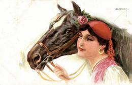 CPA L. USABAL - Donnina, Femme, Lady - Cavallo, Cheval, Horse - Moda, Mode, Fashion - VG - U016 - Usabal