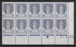 France N°1351A - Variété Jaune Décalé (fleurs De Lys) Bloc De 10 Coin Daté - Neufs ** Sans Charnière - TB - Unused Stamps