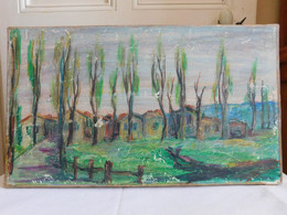 Jean Marcel HERAUT (1920-1982) "Maisons Dans Les Arbres" Paysage Pastel Contrecollé Sur Toile - Olii