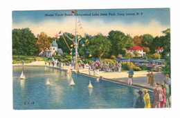 Long Island, New York, USA, "Model Yacht Basin, Hempstead Lake Sate Park, Long Island, NY", Old Linen Postcard - Long Island