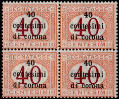 ITALY TRENTINO 1919 - SEGNATASSE 40 CENT DI CORONA SU 40 ** MNH OG BLOCK/4 - Trento