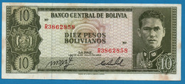 BOLIVIA 10 Pesos Bolivianos  	  L. 13.07.1962  # R3862858  P# 154 Colonel Germán Busch - Bolivie