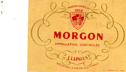 Etiquette De Vin Morgon. J. Lapalus à Macon (Années 50) - Vino Tinto