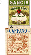 2 Etiquettes Italian Vermouth Carpano Et Gancia (Années 50) - Blancs