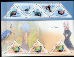 Guinée   Oiseaux    Paons    5679/5683 ** + Bloc 1247 ** - Pavos Reales