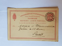 DANEMARK / DANMARK - CARTE ENTIER POSTAL 10 ORE BREVKORT VERDENSPOSTFORENINGEN POUR PARIS - Storia Postale